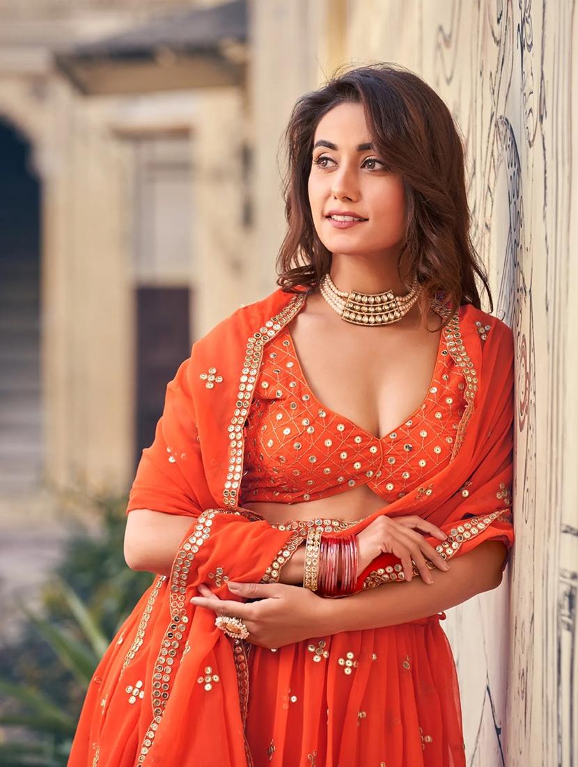 women orange semi-stitched lehenga choli with dupatta - 20822394 - Zoom Image - 4