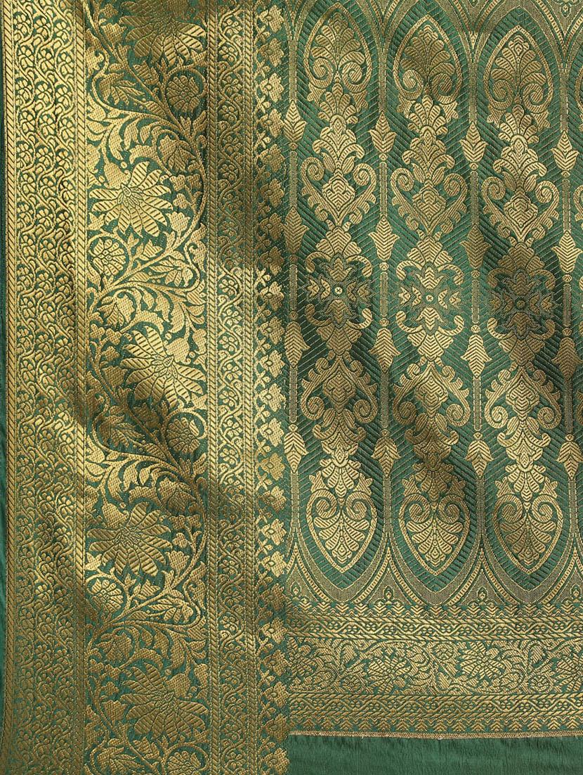 women yellow self design banarasi saree with blouse - 20830962 - Zoom Image - 4
