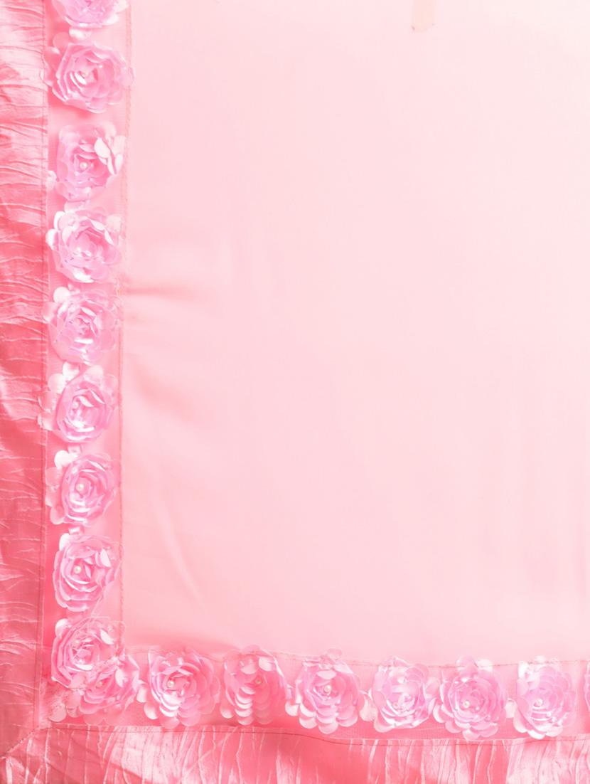 women pink solid lace work saree with blouse - 20830981 - Zoom Image - 4