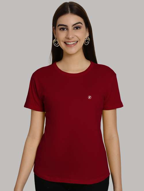 maroon cotton plain t-shirt - 20836834 - Very Small Image - 1