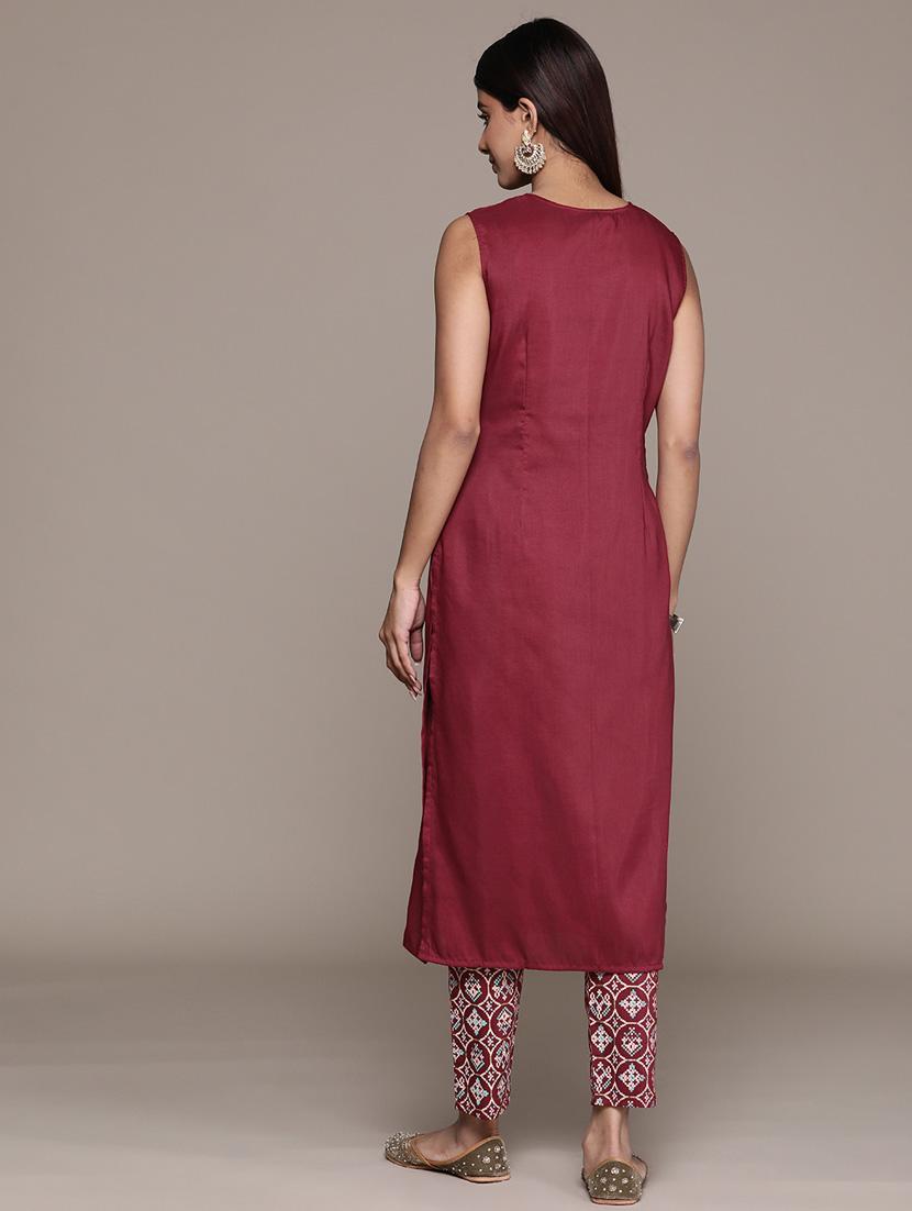women pink round neck kurta pant set - 20838036 - Zoom Image - 2