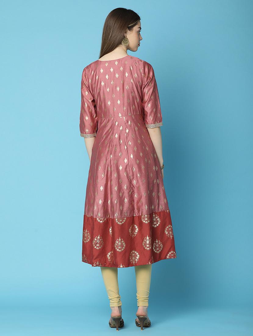 women rust round neck anarkali kurta - 20846447 - Standard Image - 3