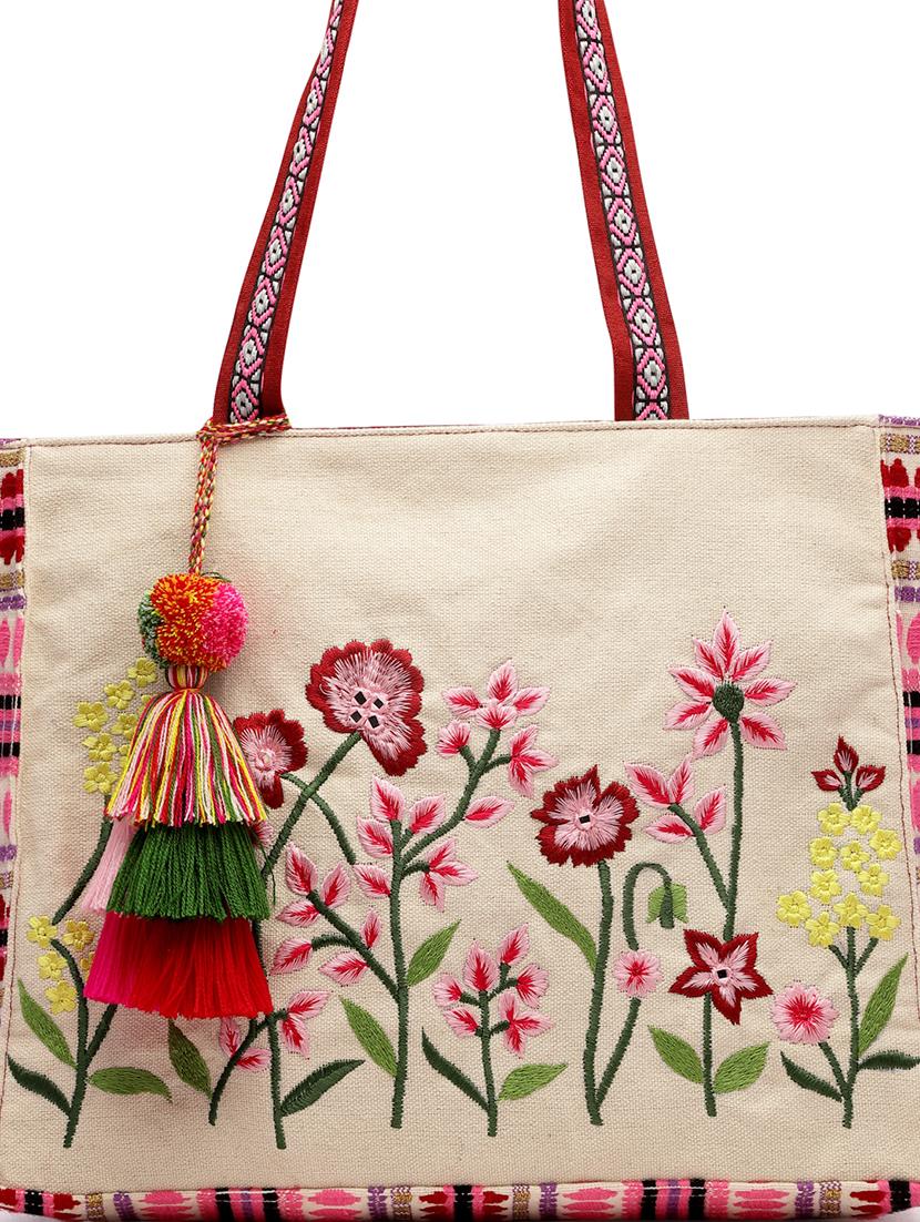 beige embroidered cotton tote bag - 20850254 - Standard Image - 3