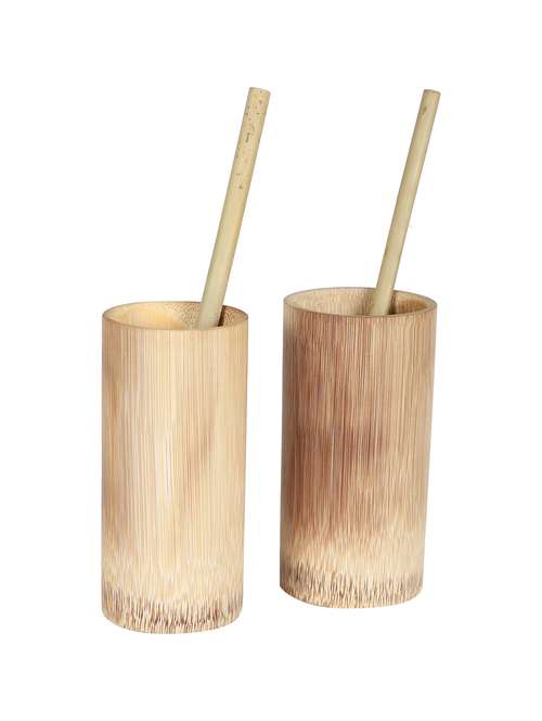 bamboo juice glass with straw 7 inch - 2 piece - 20852422 - Very Small Image - 1