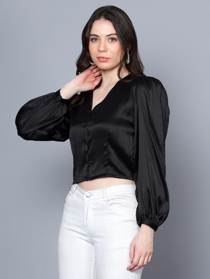 black satin crop top - 20853080 - Zoom Image - 4