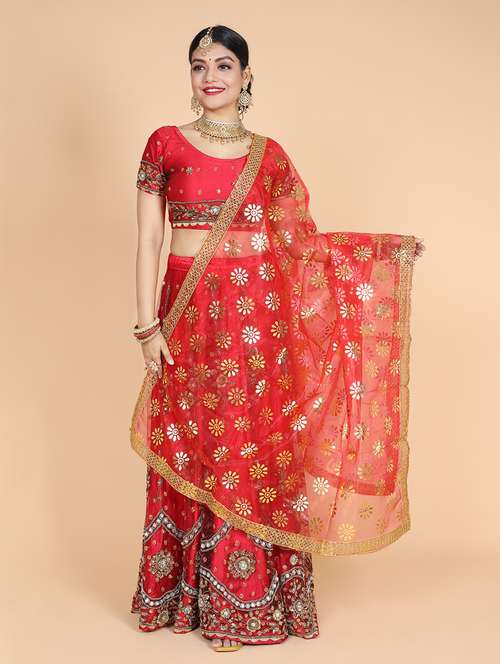 red net lace bordered dupatta - 20857638 - Very Small Image - 1