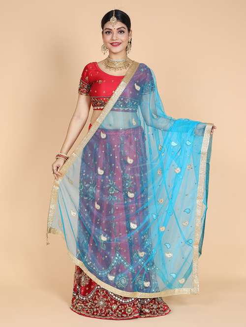 women blue embroidered dupatta - 20857652 - Very Small Image - 1
