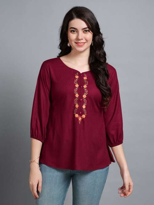 women maroon regular fit a-line top - 20864298 - Very Small Image - 1