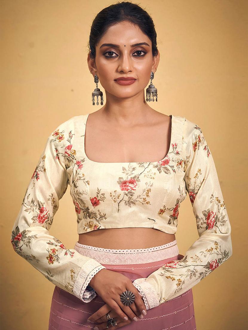 women pink foil printed lace work saree with blouse - 20879473 - Zoom Image - 3