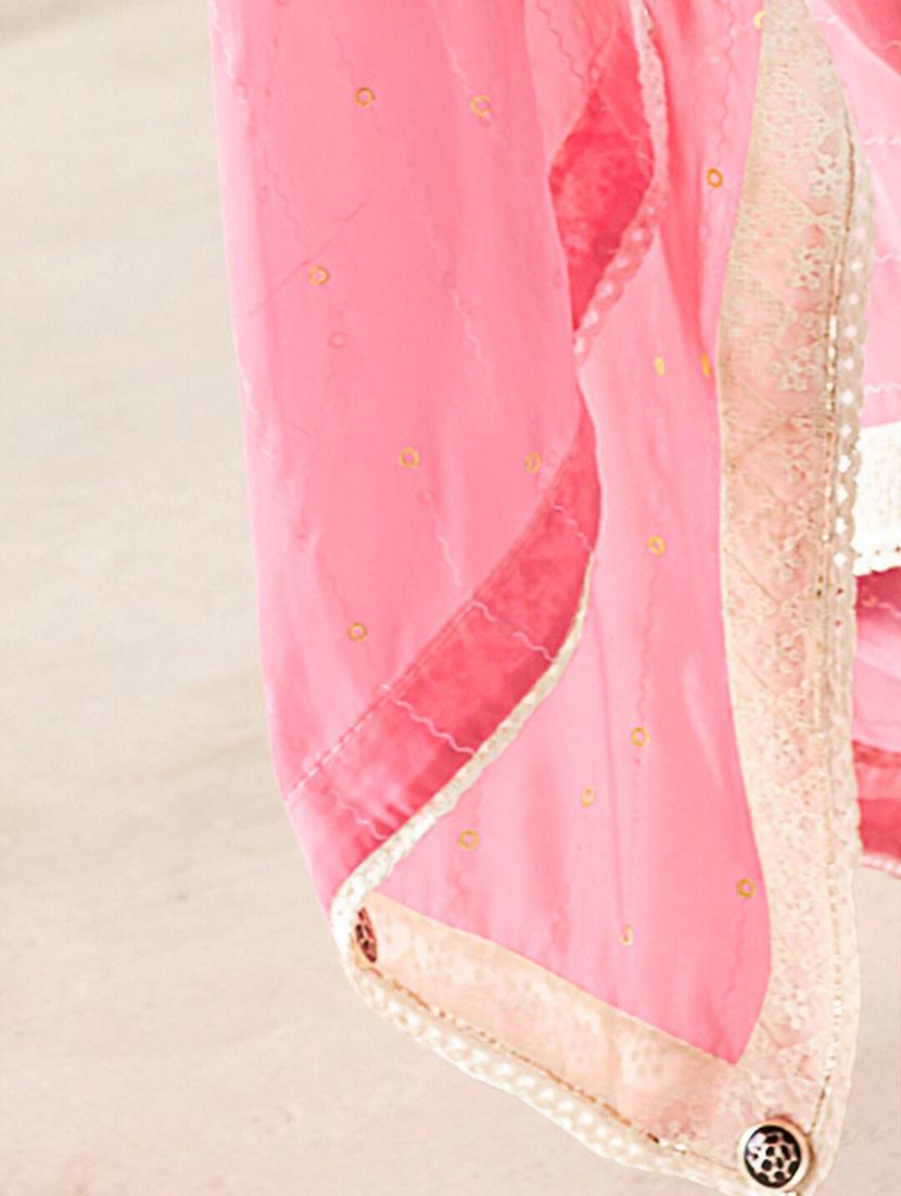 women pink foil printed lace work saree with blouse - 20879473 - Standard Image - 4