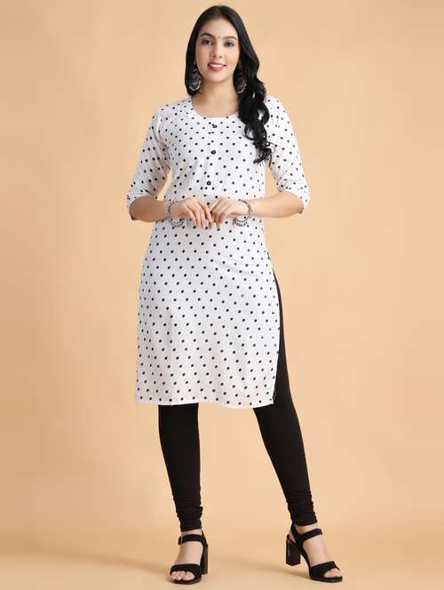 white polka dots straight kurta - 20895105 - Very Small Image - 1