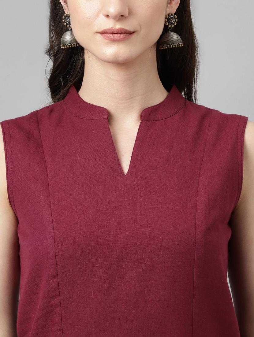 women maroon solid kurta pant set - 20895364 - Standard Image - 4