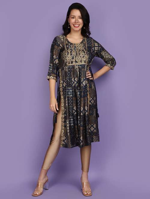 women blue round neck flared kurta - 20901262 - Very Small Image - 1