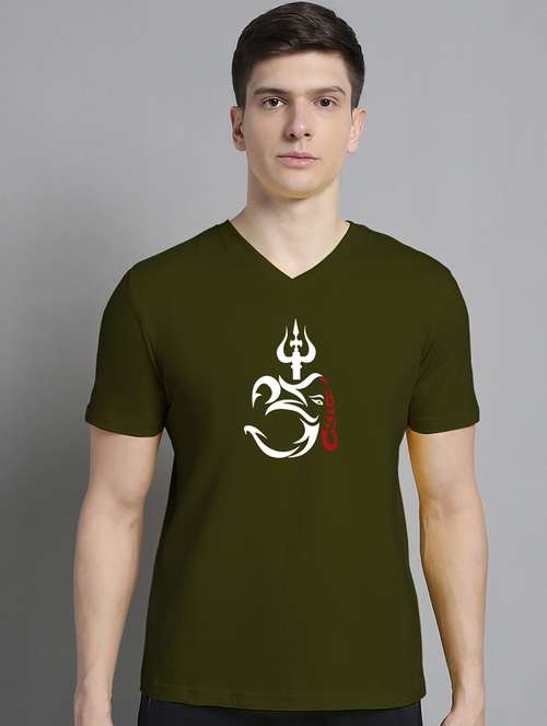 men chest print v-neck t-shirt - 20906833 - Very Small Image - 1