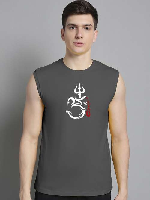 grey cotton chest print tshirt - 20906841 - Very Small Image - 1