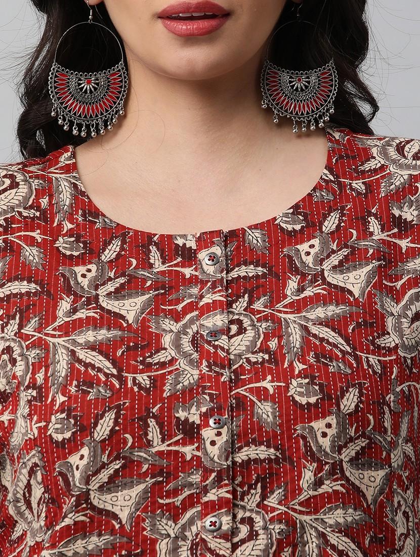 women round neck cotton a-line kurta - 20912079 - Zoom Image - 4