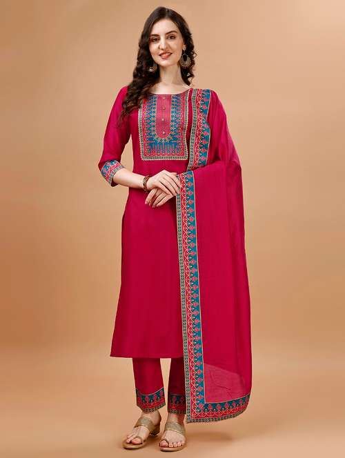 women placement print kurta pant set with dupatta - 20929894 - Very Small Image - 1