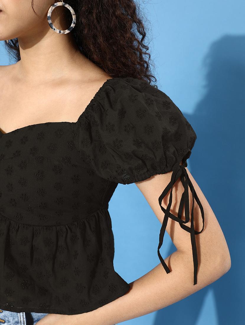 black self design peplum top - 20930957 - Standard Image - 4