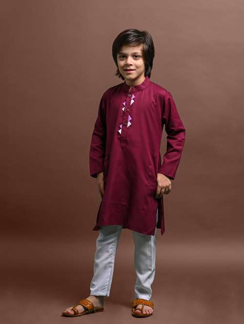 boys cotton long sleeve kurta bottom set - 20943526 - Very Small Image - 1
