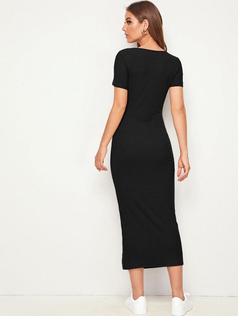 women round neck solid bodycon dress - 20946437 - Zoom Image - 3