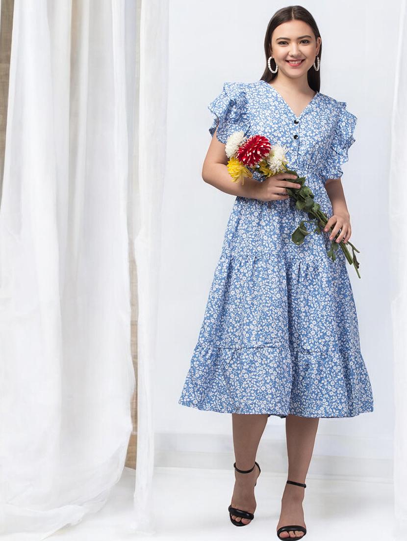 women v-neck floral printed tiered dress - 20952091 - Standard Image - 4