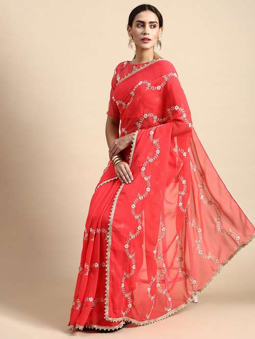 women orange embroidered lace work saree with blouse - 20960458 - Very Small Image - 1