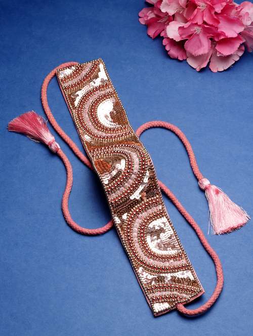 pink sequin embellished canvas handmade belt - 20965683 - Very Small Image - 1