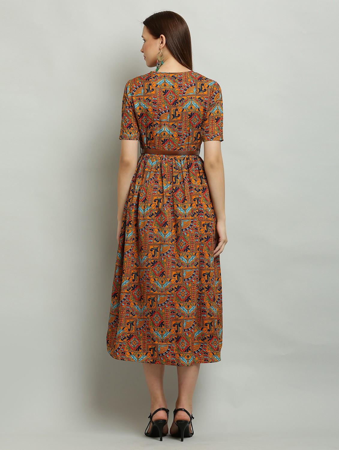women round neck printed fit & flare dress - 20968422 - Zoom Image - 4