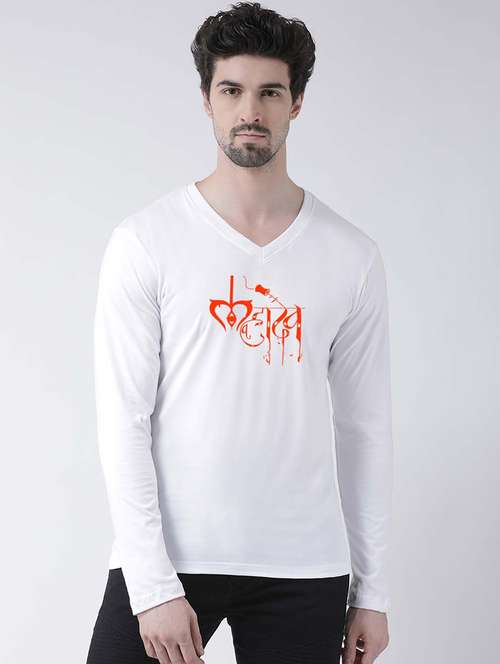 men v-neck chest printed t-shirt - 20968827 - Very Small Image - 1