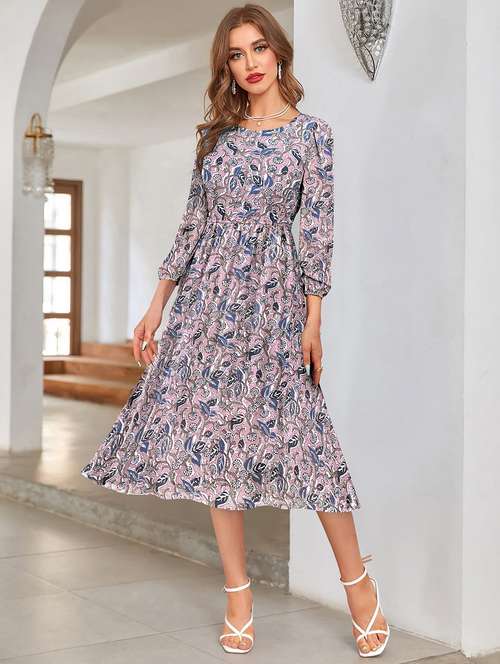 women floral printed fit & flare dress - 20969712 - Very Small Image - 1
