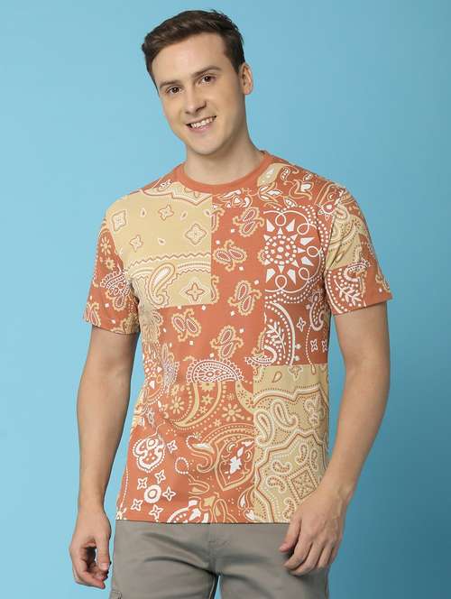 orange cotton front print tshirt - 20973914 - Very Small Image - 1