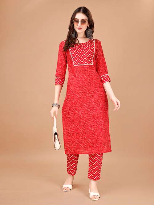 red cotton kurta pant  set - 20982525 - Very Small Image - 1