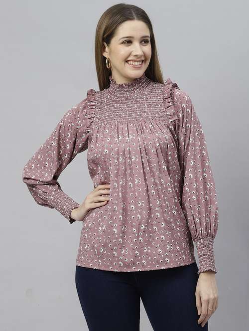 women mauve floral printed regular top - 21016484 - Very Small Image - 1