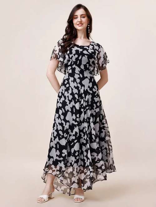 women printed georgette fit & flare dress - 21020242 - Very Small Image - 1