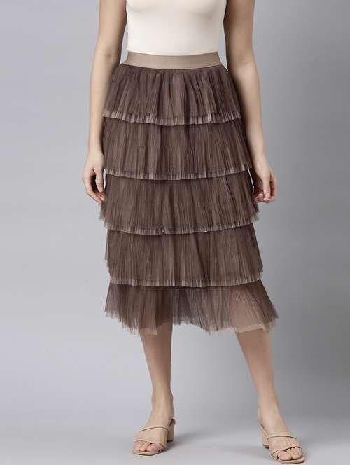 women mid-rise solid layered skirt - 21023404 - Very Small Image - 1