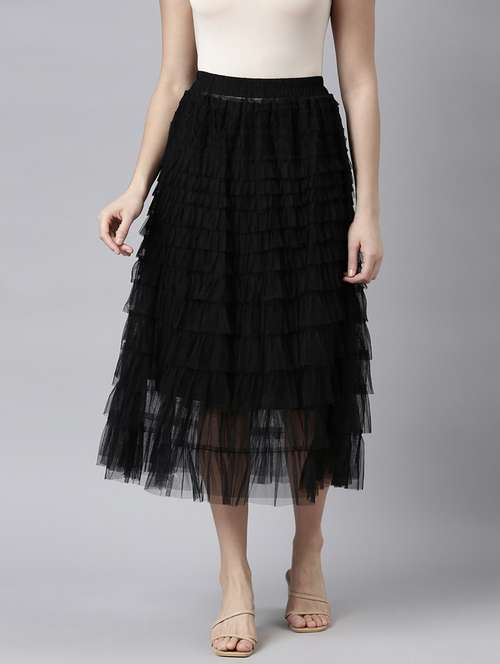 women mid-rise solid layered skirt - 21023422 - Very Small Image - 1