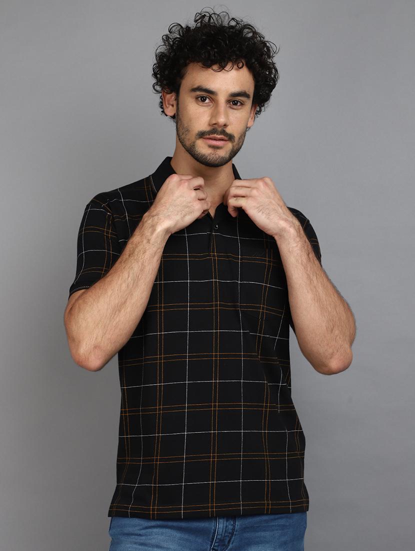 men black regular fit checkered polo t-shirt - 21023971 - Standard Image - 3