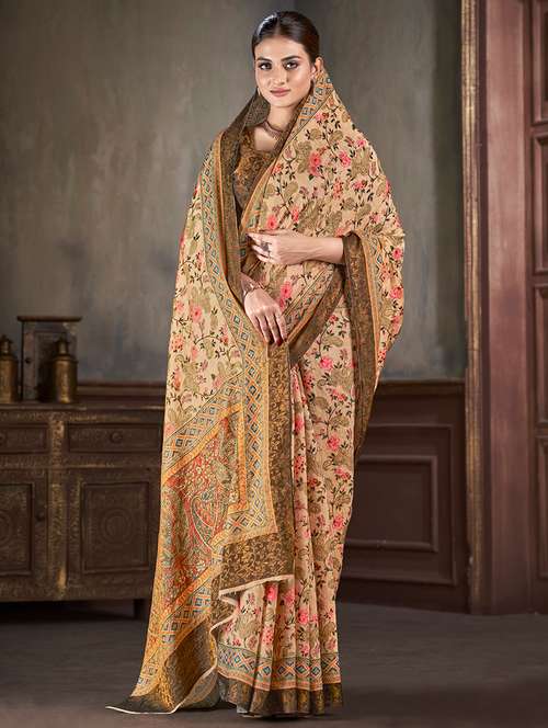 women floral printed saree with blouse - 21033973 - Very Small Image - 1