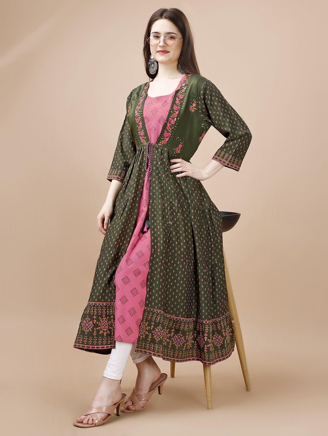 women green round neck tiered kurta - 21034075 - Standard Image - 3
