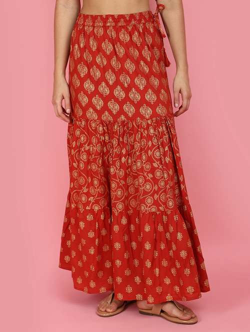 women printed rayon tiered skirt - 21049495 - Very Small Image - 1