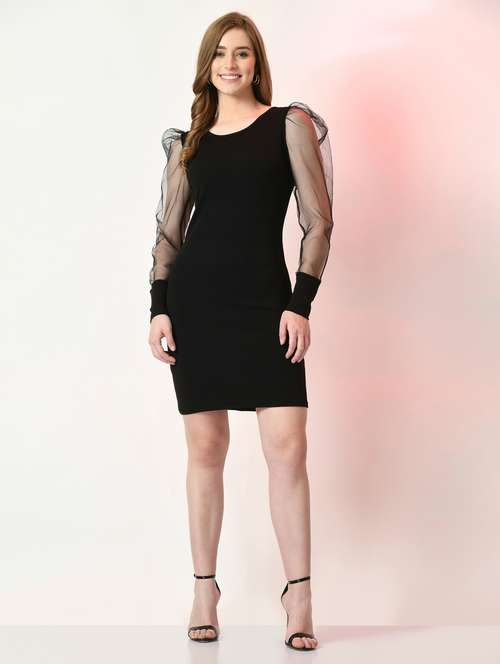women solid black bodycon dress - 21052929 - Very Small Image - 1