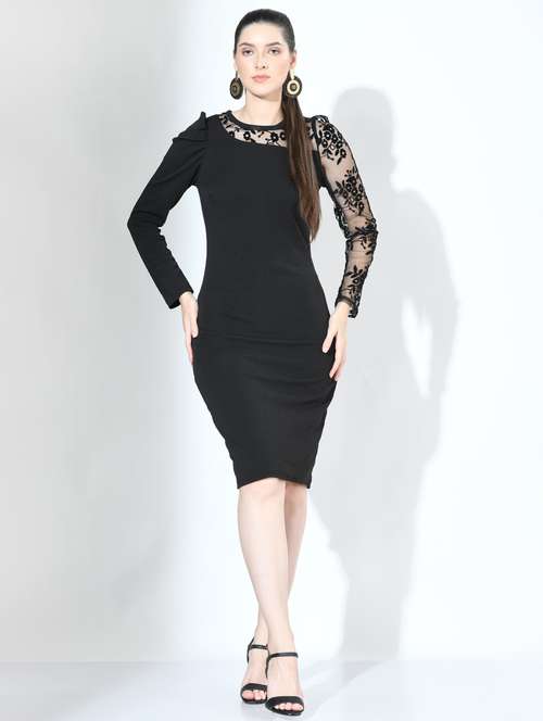 women black self design detailed bodycon dress - 21052931 - Very Small Image - 1