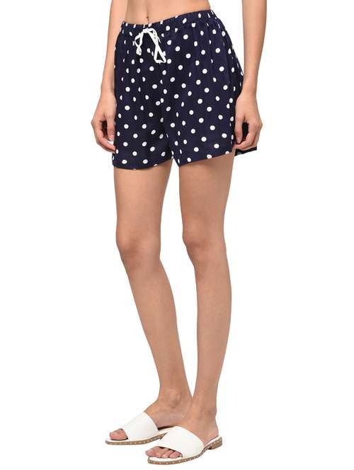 women navy blue polka dots printed regular shorts - 21058337 - Very Small Image - 1