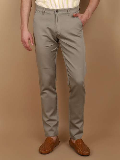green cotton flat front casual trousers - 21068248 - Very Small Image - 1