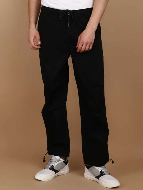 black cotton flat front casual trousers - 21073937 - Very Small Image - 1