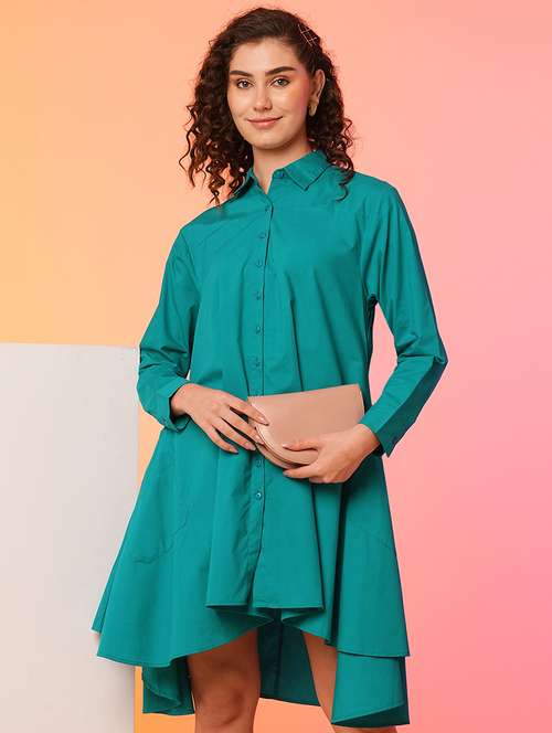 green cotton high low dress - 21082087 - Very Small Image - 1