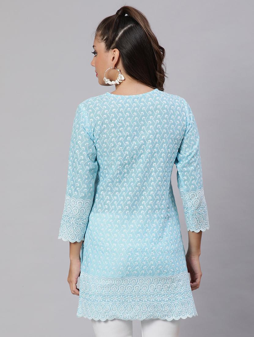 women three quarter sleeve notch neck kurti - 21103085 - Standard Image - 3
