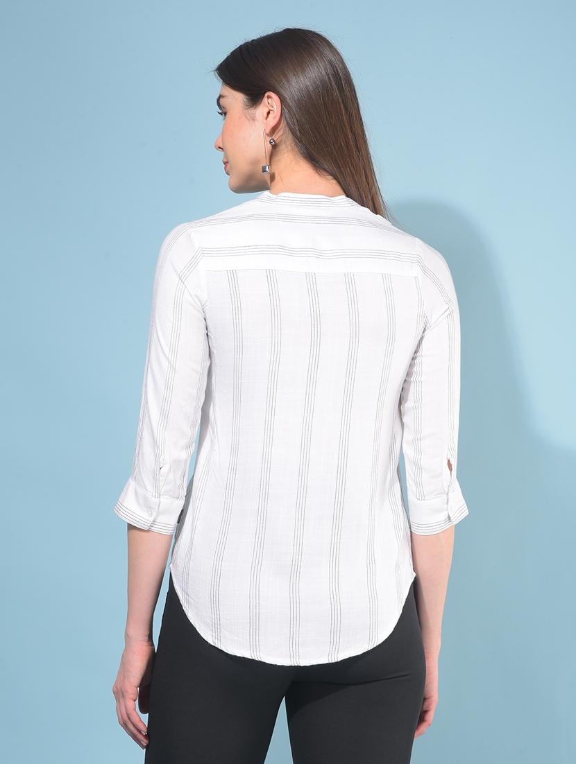 women striped mandrain neck shirt - 21110830 - Standard Image - 3