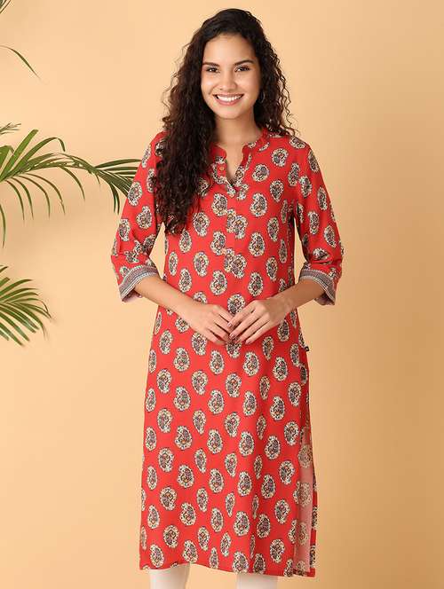women three quarter sleeve straight kurta - 21130963 - Very Small Image - 1