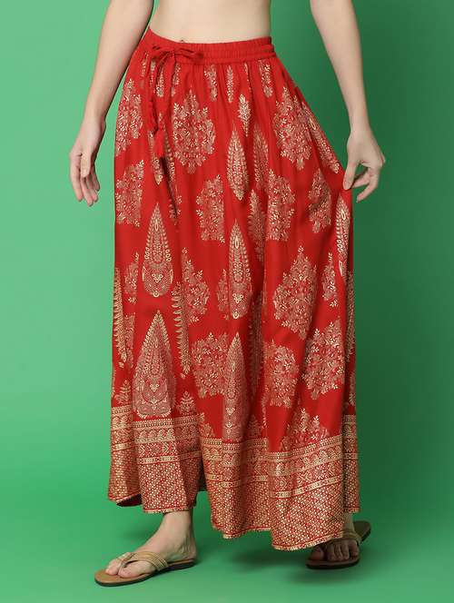 red rayon aline skirts - 21130992 - Very Small Image - 1